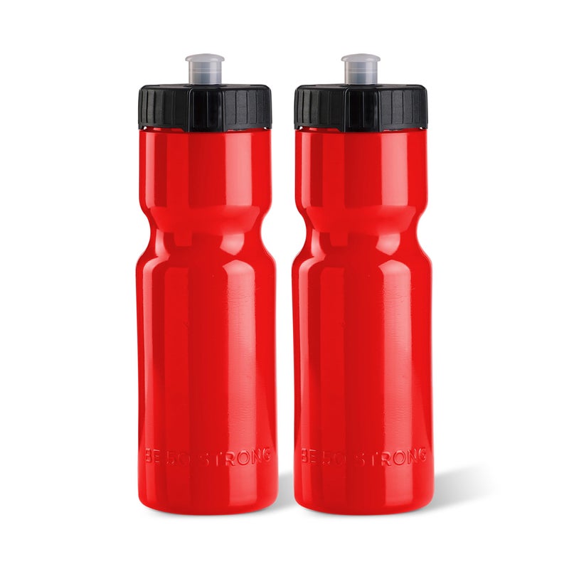 50 Strong Sports Water Bottles 2-Pack â€“ Reusable 22 oz BPA-Free Plastic Bottles with Pull Top Cap â€“ Made in USA â€“ Top Rack Dishwasher Safe â€“ Fits Most Bike Cages Brand - Red - Image 1